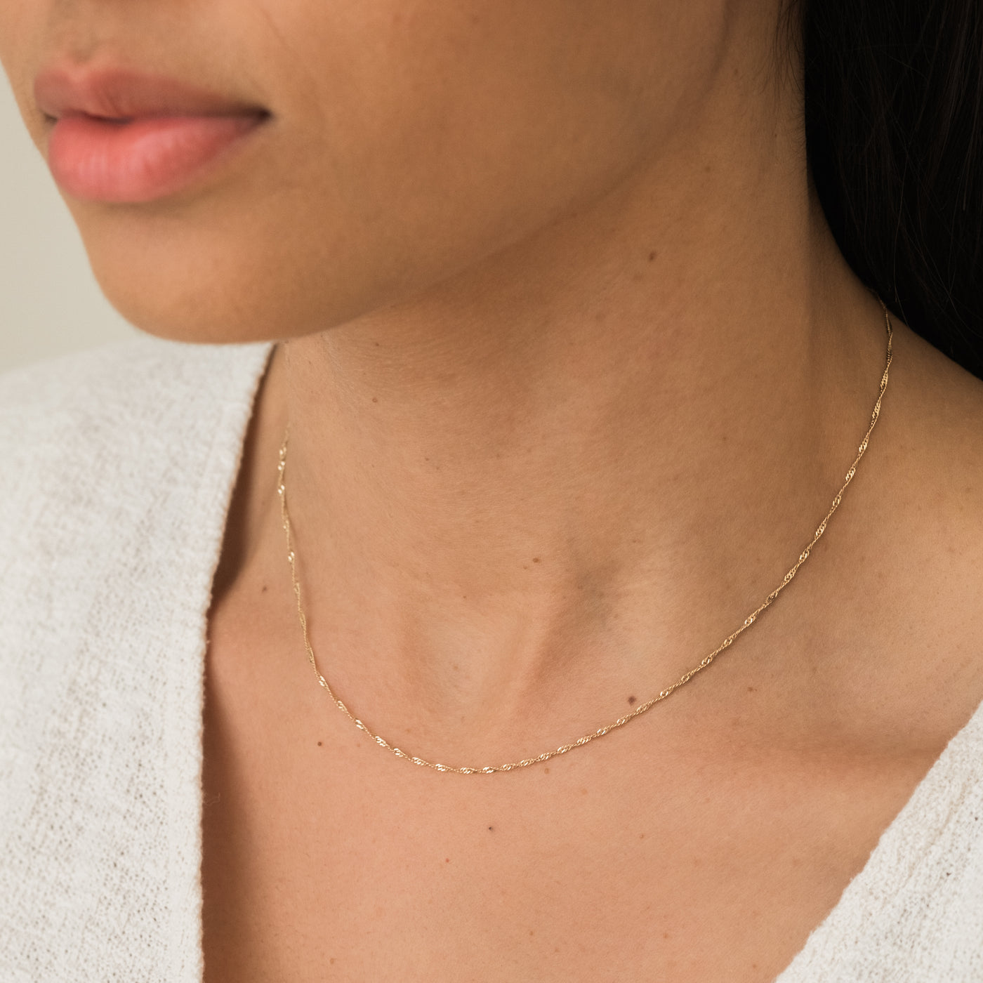 Singapore Chain Necklace - 14k Solid Gold | Simple & Dainty Jewelry
