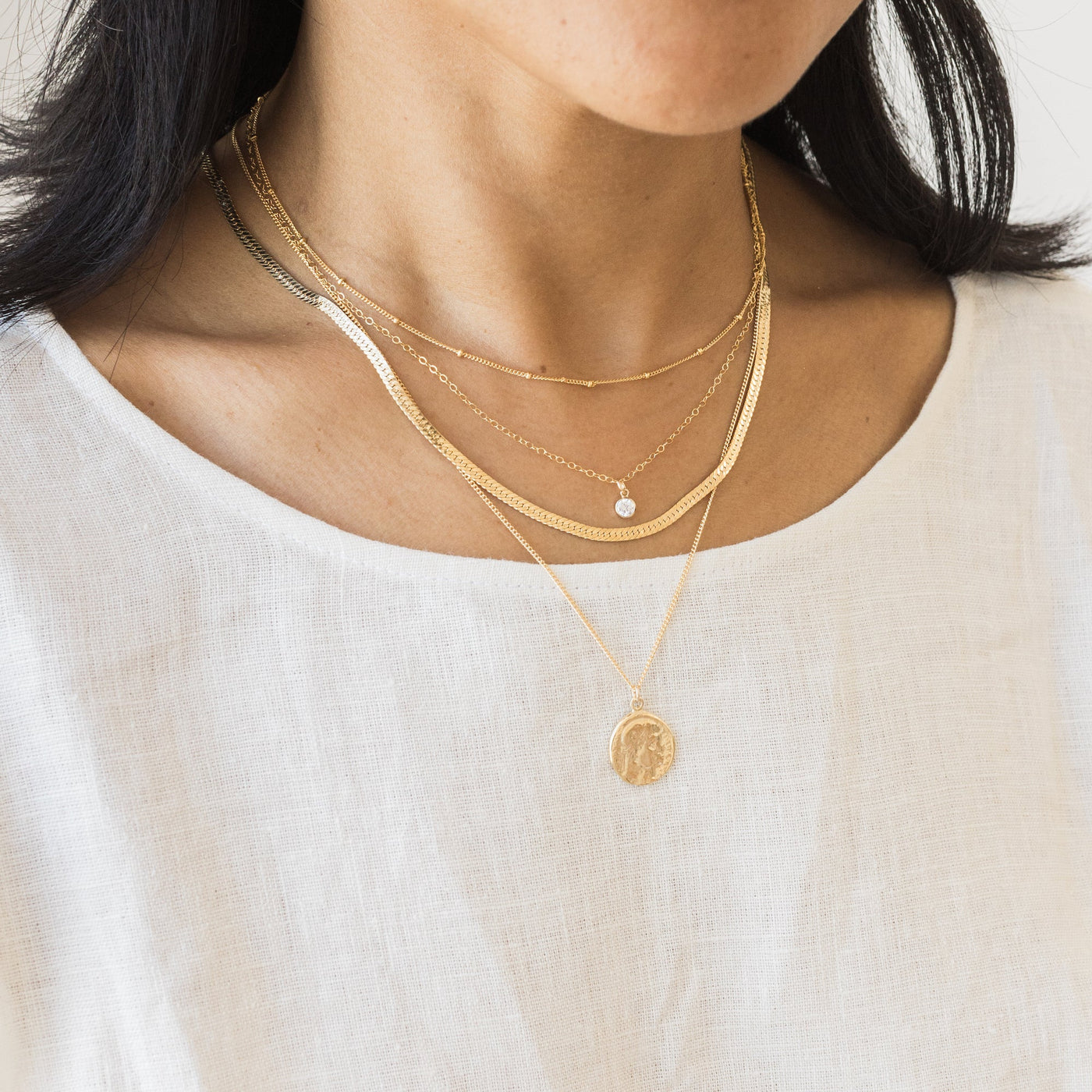 18k Brazilian Gold Filled 14k Gold Filled Gold Herringbone Necklace | Simple & Dainty Jewelry