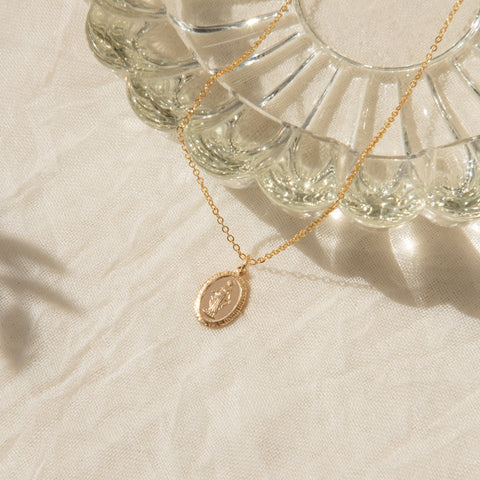 Tiny Virgin Mary Necklace Simple Dainty - Main Image