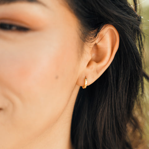 Gold Plated Chunky Huggie Earrings For Women - 14K Gold Plated, Hypoallergenic, Minimalist Drop Studs, Gift For Her