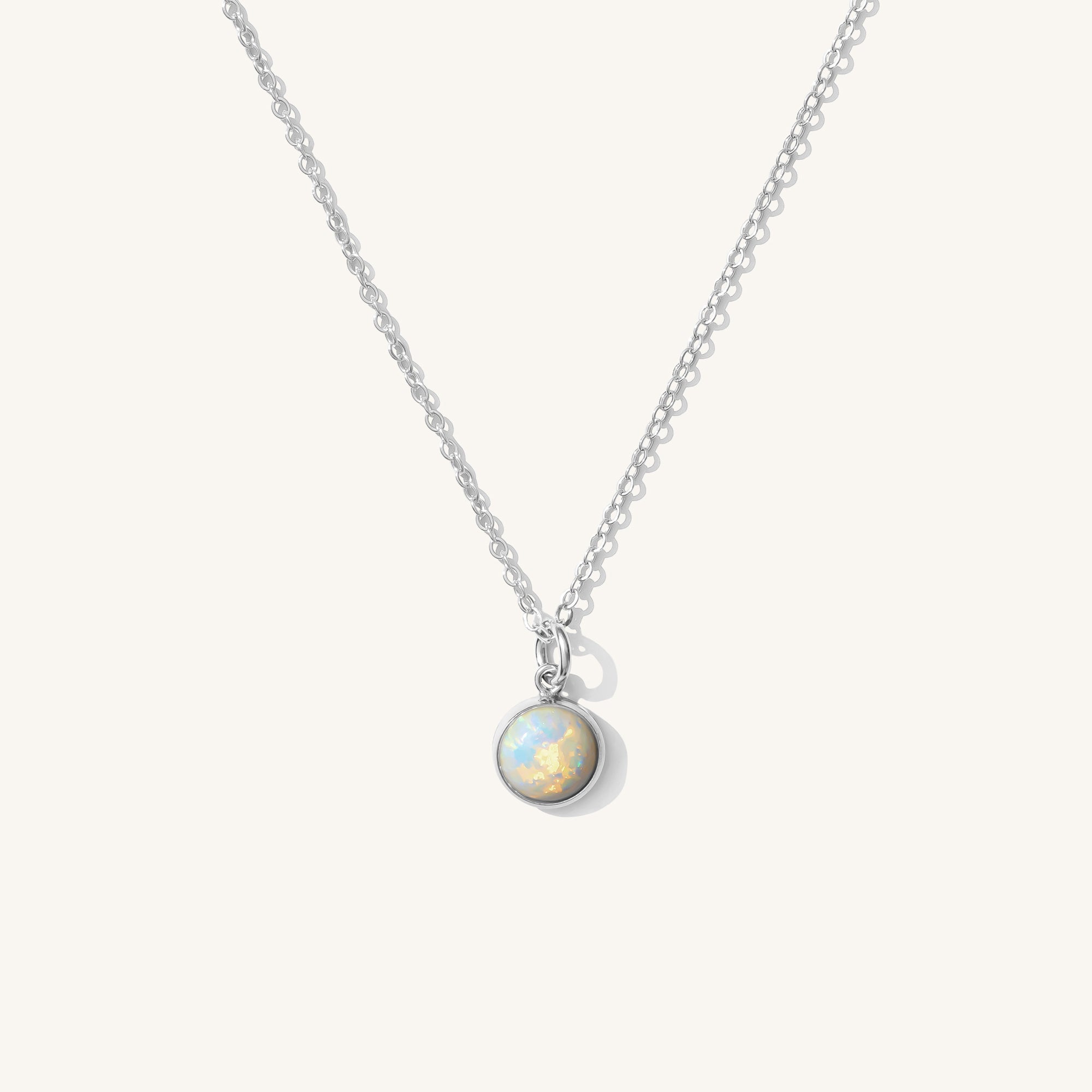 Round Opal Necklace Simple Dainty - Main Image