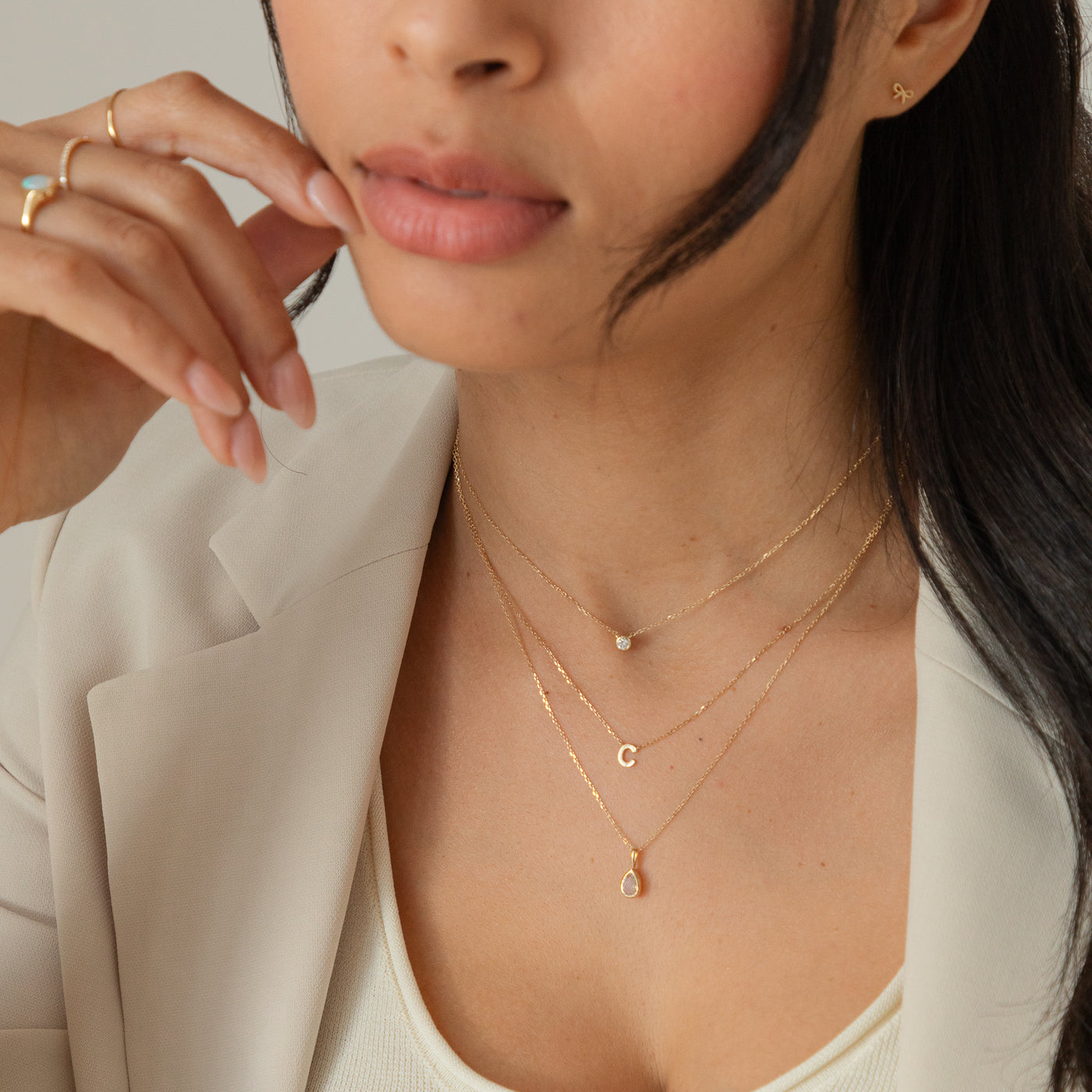A B C D E F G H I J K L M N O P Q R S T U V W X Y Z Tiny Initial Necklace - 14k Solid Gold