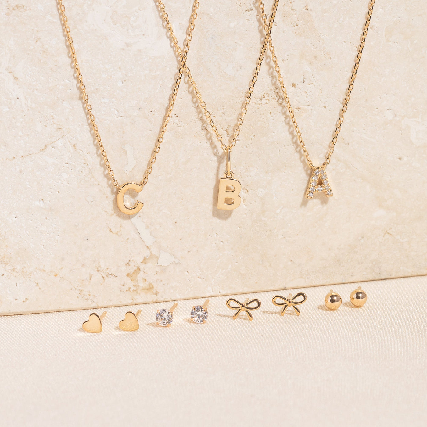 A B C D E F G H I J K L M N O P Q R S T U V W X Y Z Tiny Initial Necklace - 14k Solid Gold