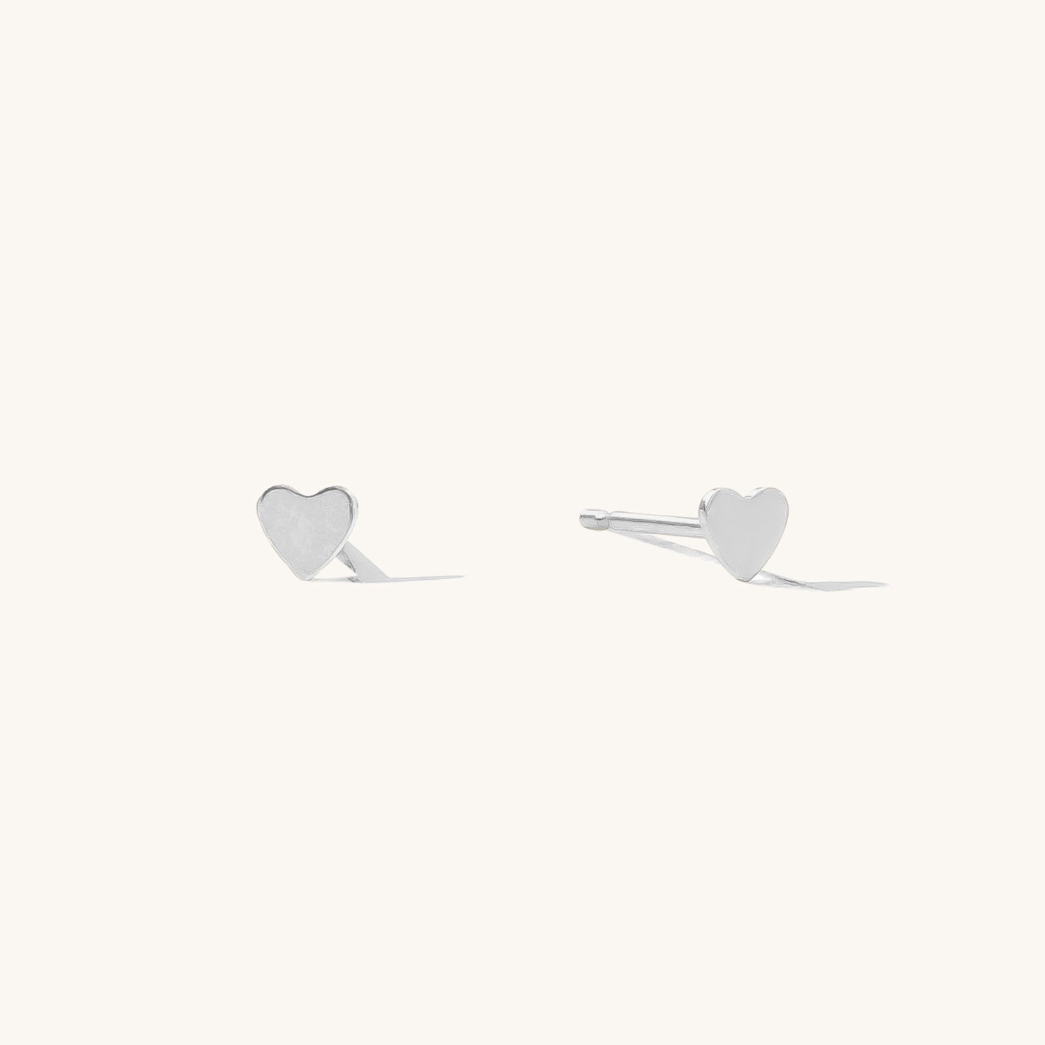 Tiny Heart Stud Earrings in Solid Gold 14K White