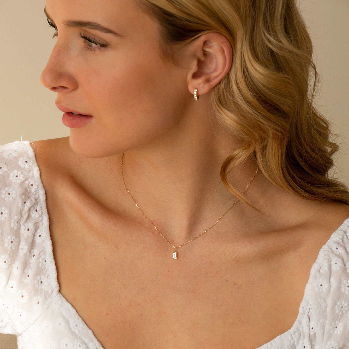 White Topaz Baguette Necklace | Simple & Dainty Jewelry