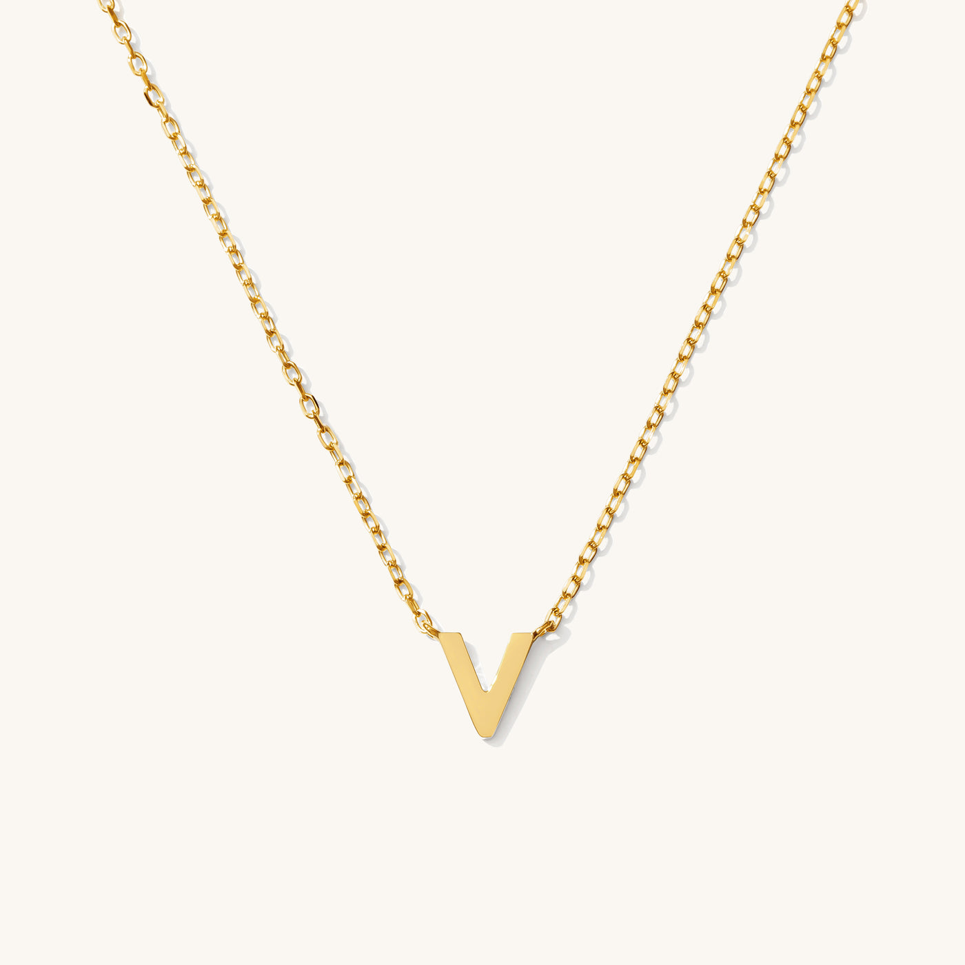 V Tiny Initial Necklace - 14k Solid Gold
