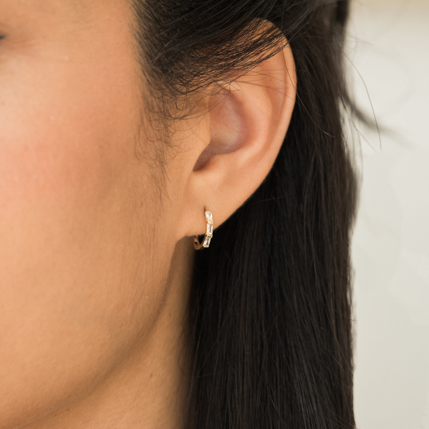 Triple Baguette Huggie Hoop Earrings - 14k Solid Gold | Simple & Dainty Jewelry