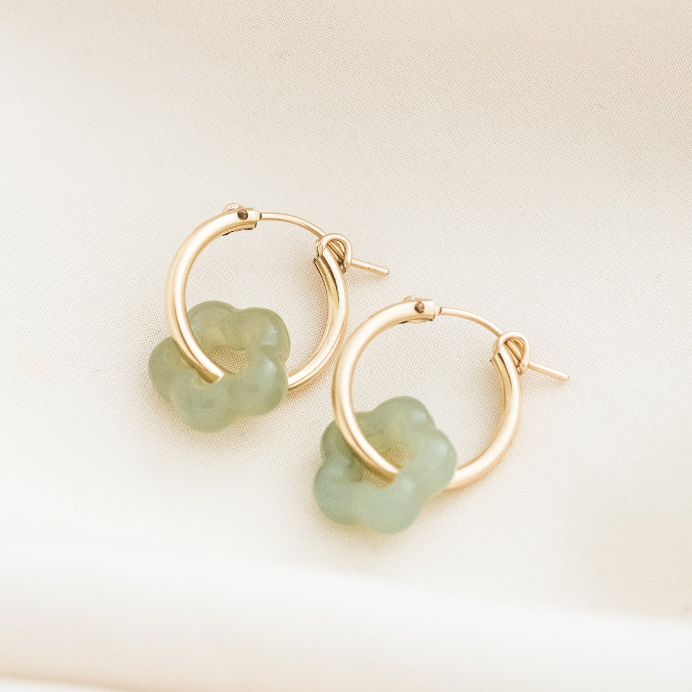 Jade Flower Hoop Earrings | Simple & Dainty Jewelry