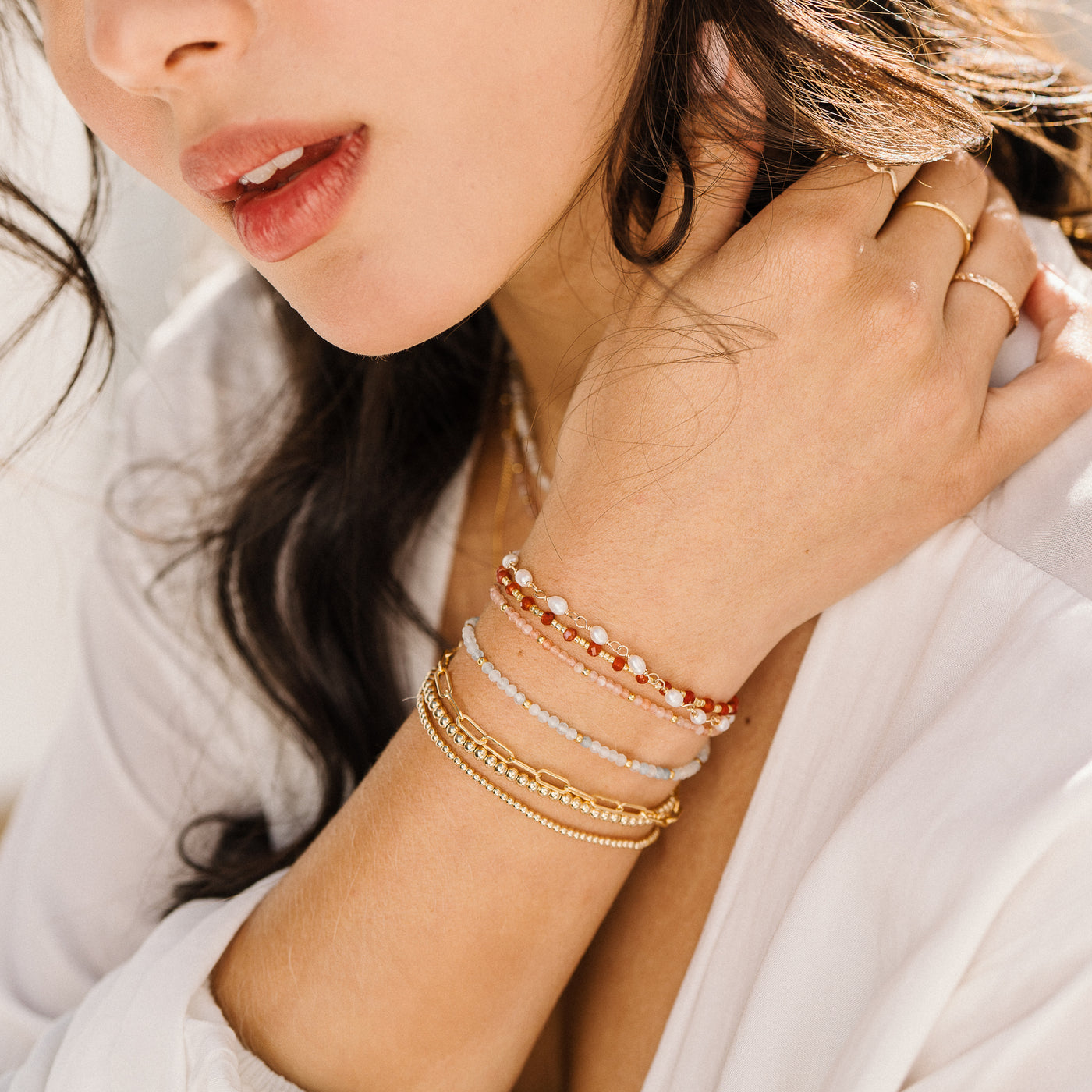 Aquamarine Bead Bracelet | Simple & Dainty Jewelry