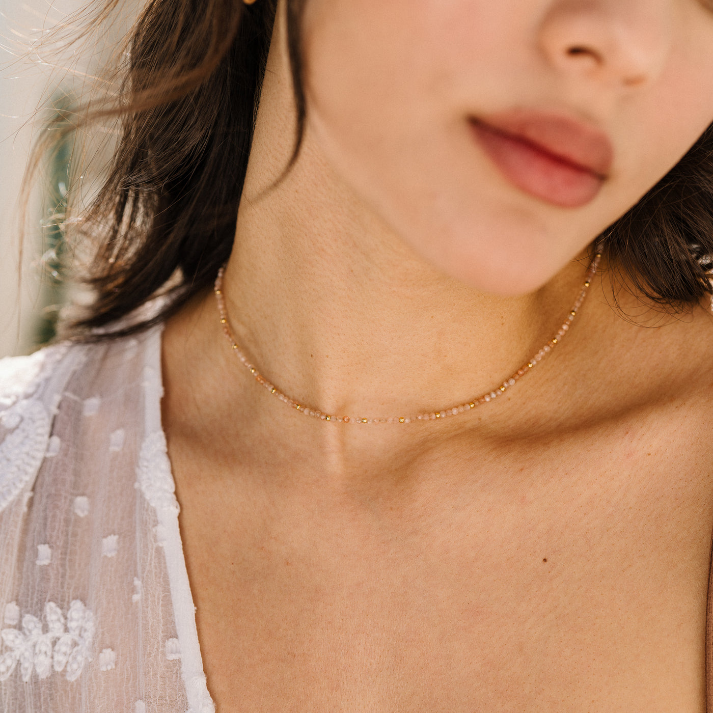 Sunstone Bead Necklace | Simple & Dainty Jewelry