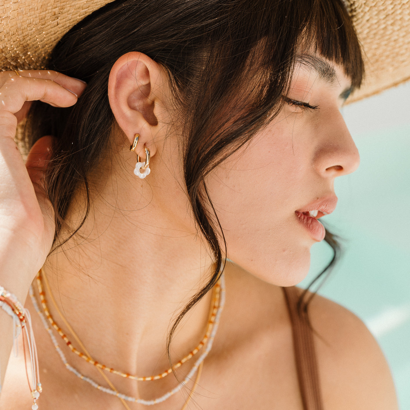 Flower Pearl Hoop Earrings
