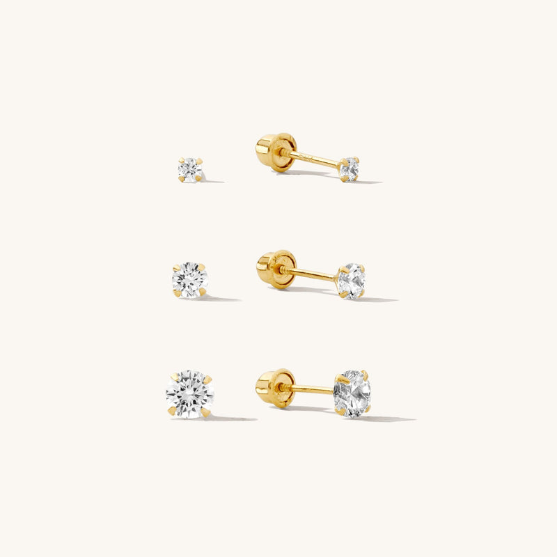 Tiny CZ Screwback Stud Earrings - 14k Solid Gold
