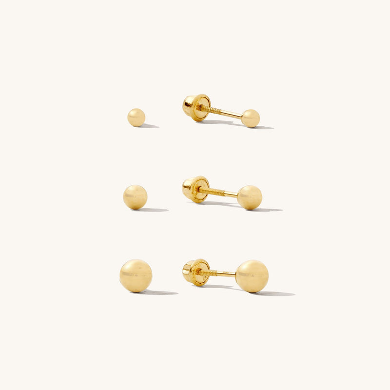 Tiny Ball Screwback Stud Earrings - 14k Solid Gold