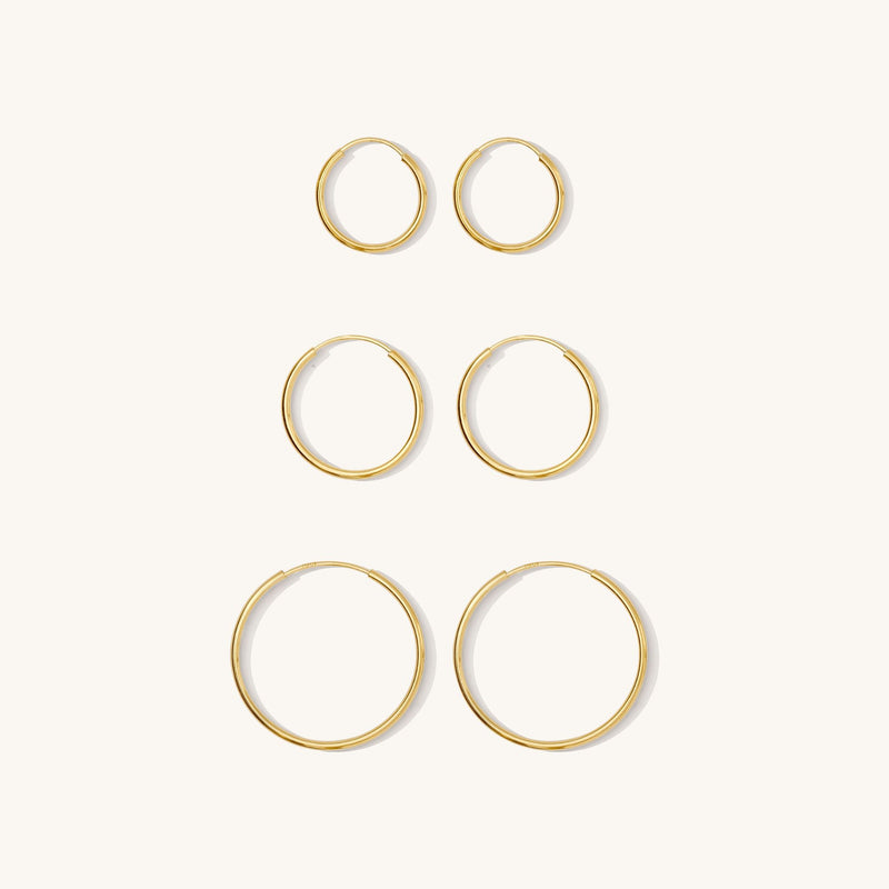 Thin Hoop Earrings - 14k Solid Gold
