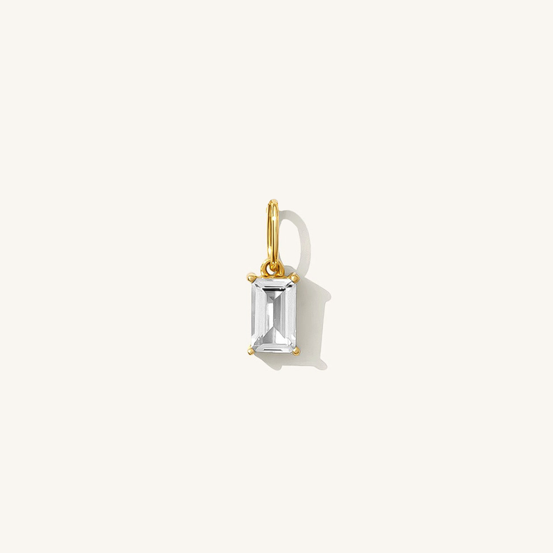 White Topaz Baguette Charm - 14k Solid Gold