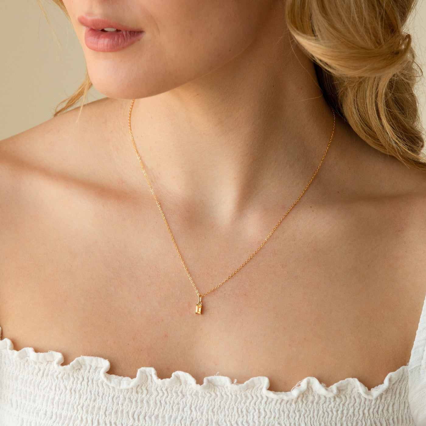 Citrine Baguette Necklace | Simple & Dainty Jewelry