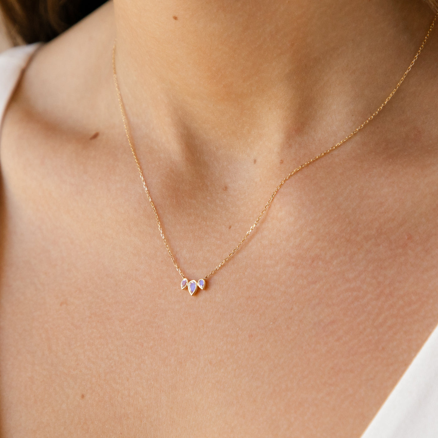Triple Teardrop Moonstone Necklace | Simple & Dainty Jewelry
