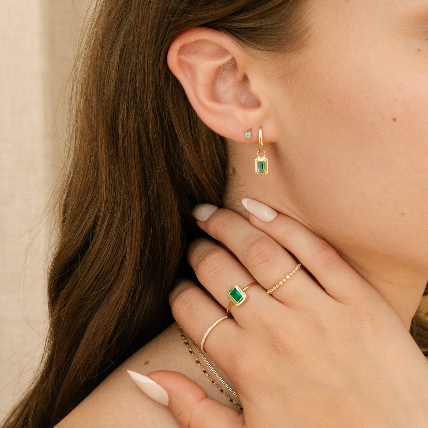 Ribbed Emerald Hoop Earrings | Simple & Dainty Jewelry