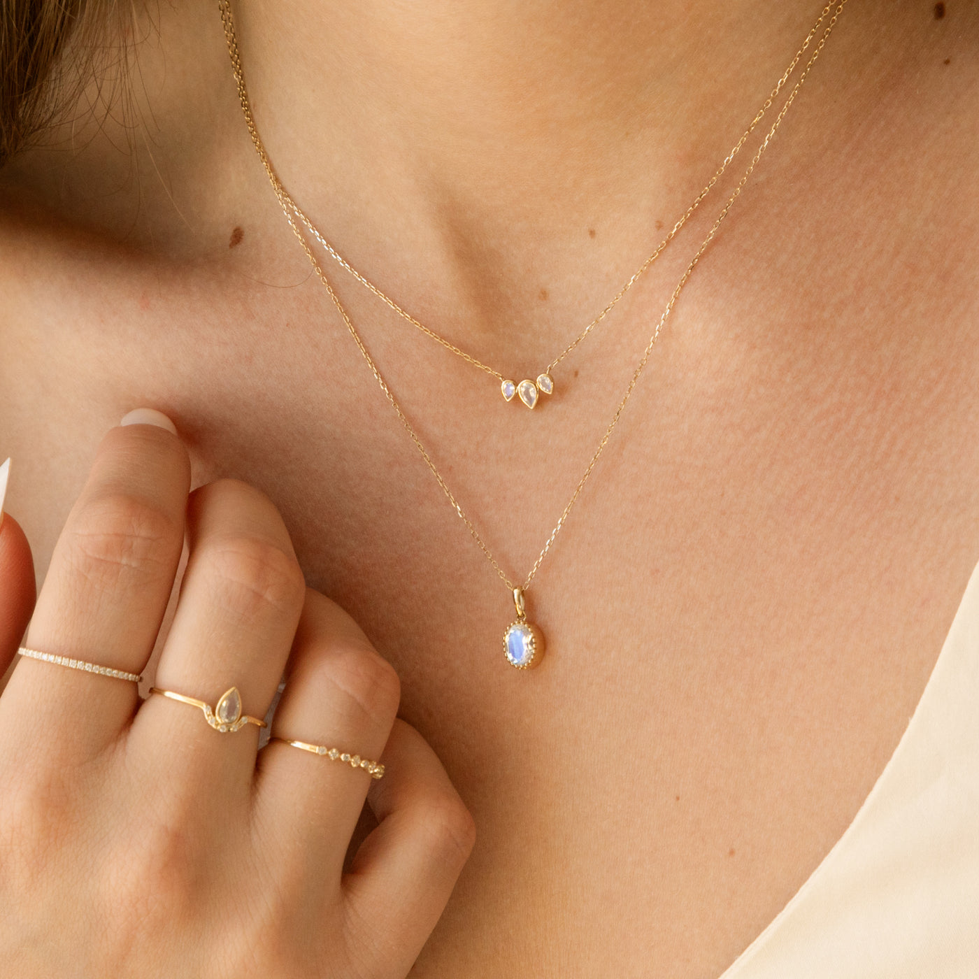 Triple Teardrop Moonstone Necklace | Simple & Dainty Jewelry