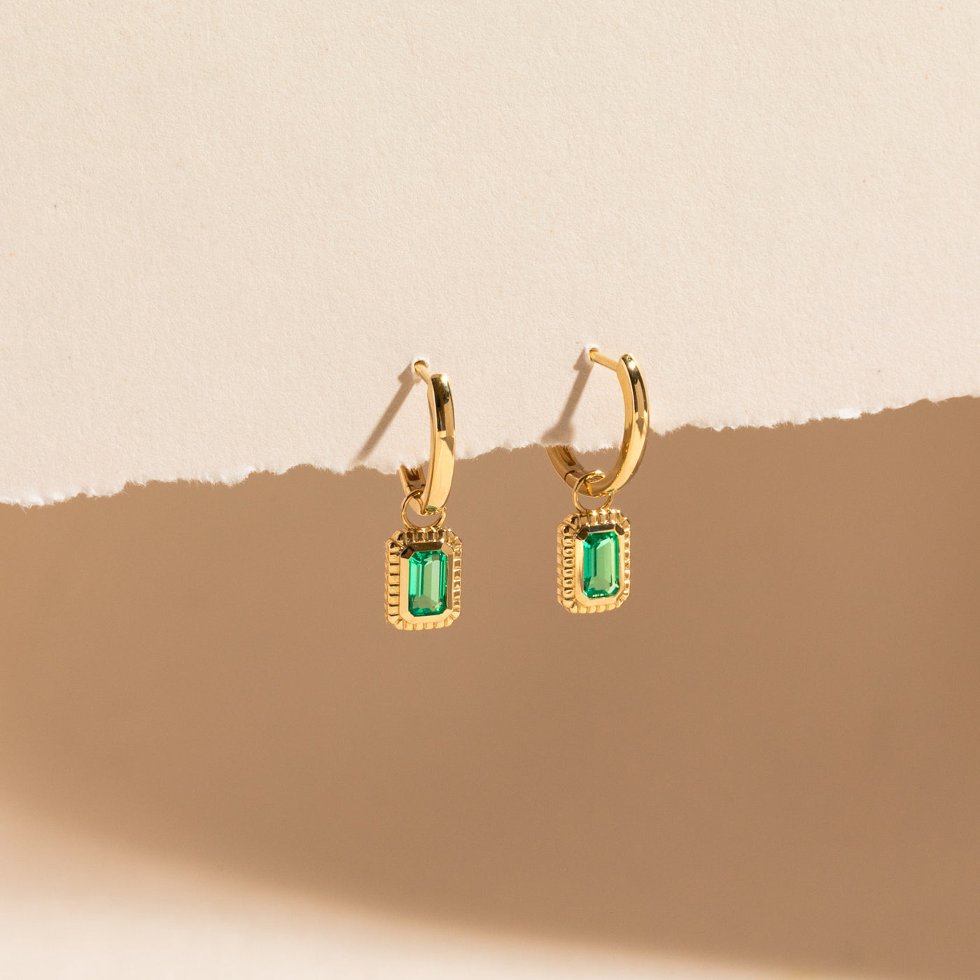Ribbed Emerald Hoop Earrings | Simple & Dainty Jewelry