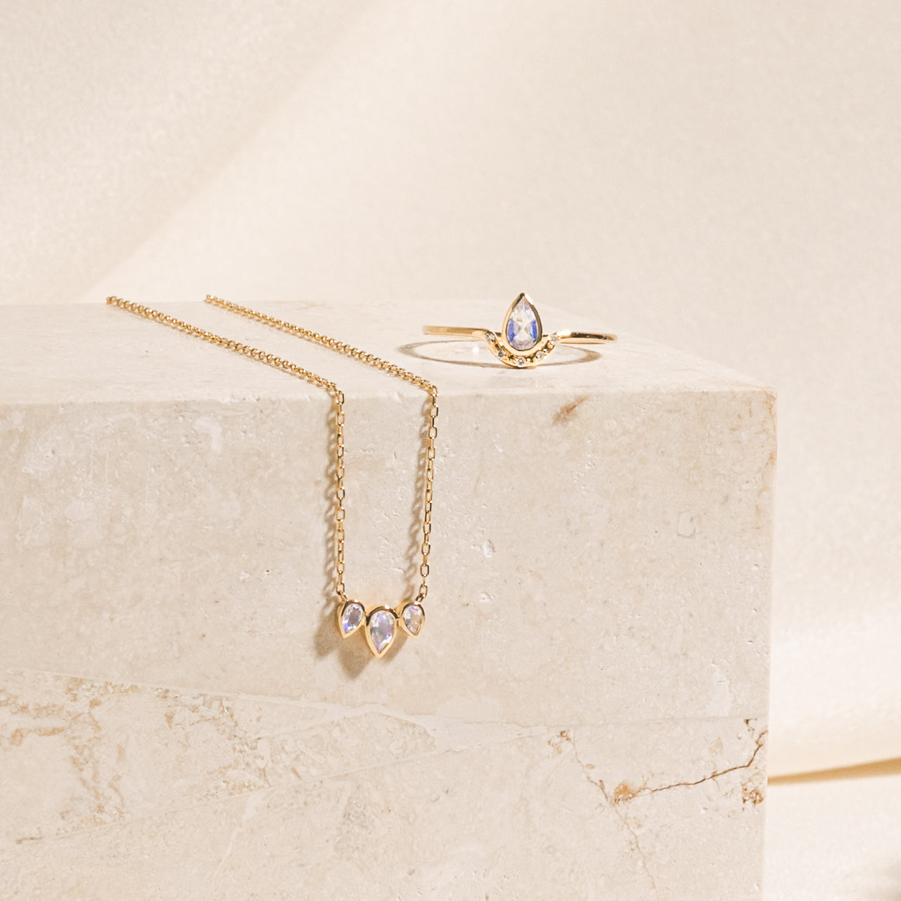 Triple Teardrop Moonstone Necklace | Simple & Dainty Jewelry