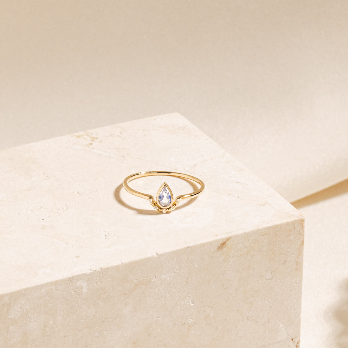 Teardrop Moonstone & Diamond Ring | Simple & Dainty Jewelry