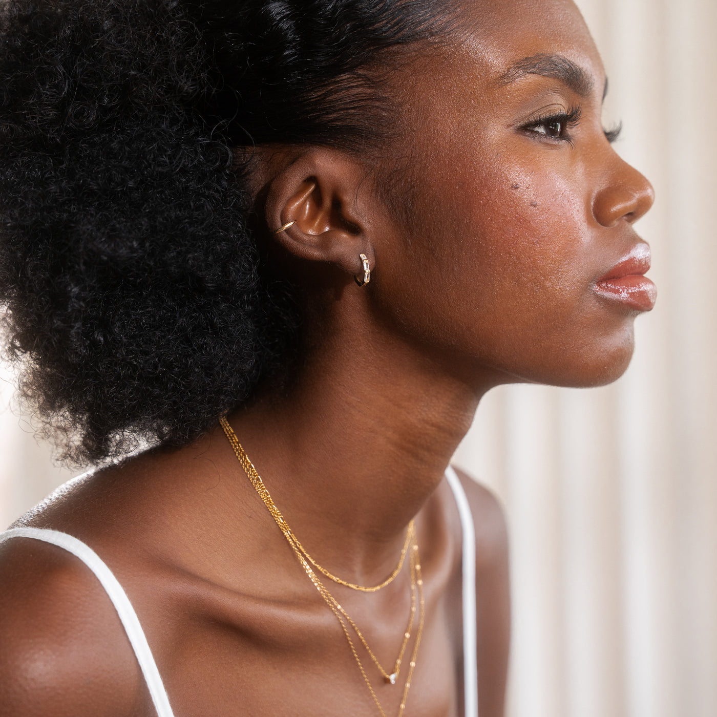 Triple Baguette Huggie Hoop Earrings