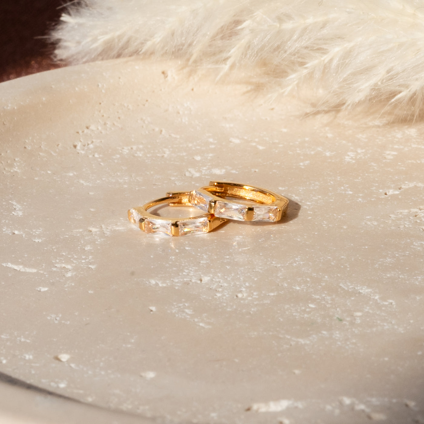 Triple Baguette Huggie Hoop Earrings