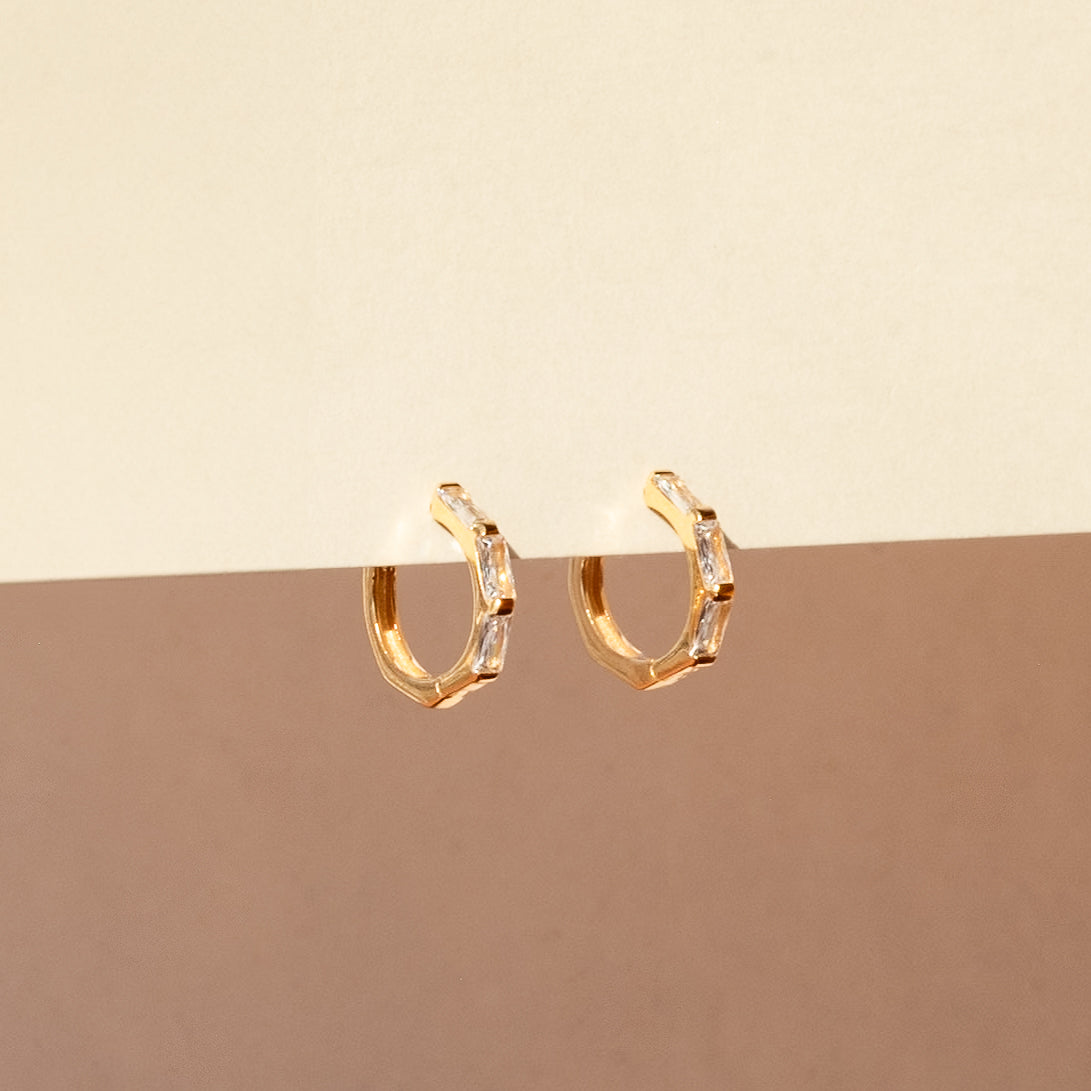 Triple Baguette Huggie Hoop Earrings