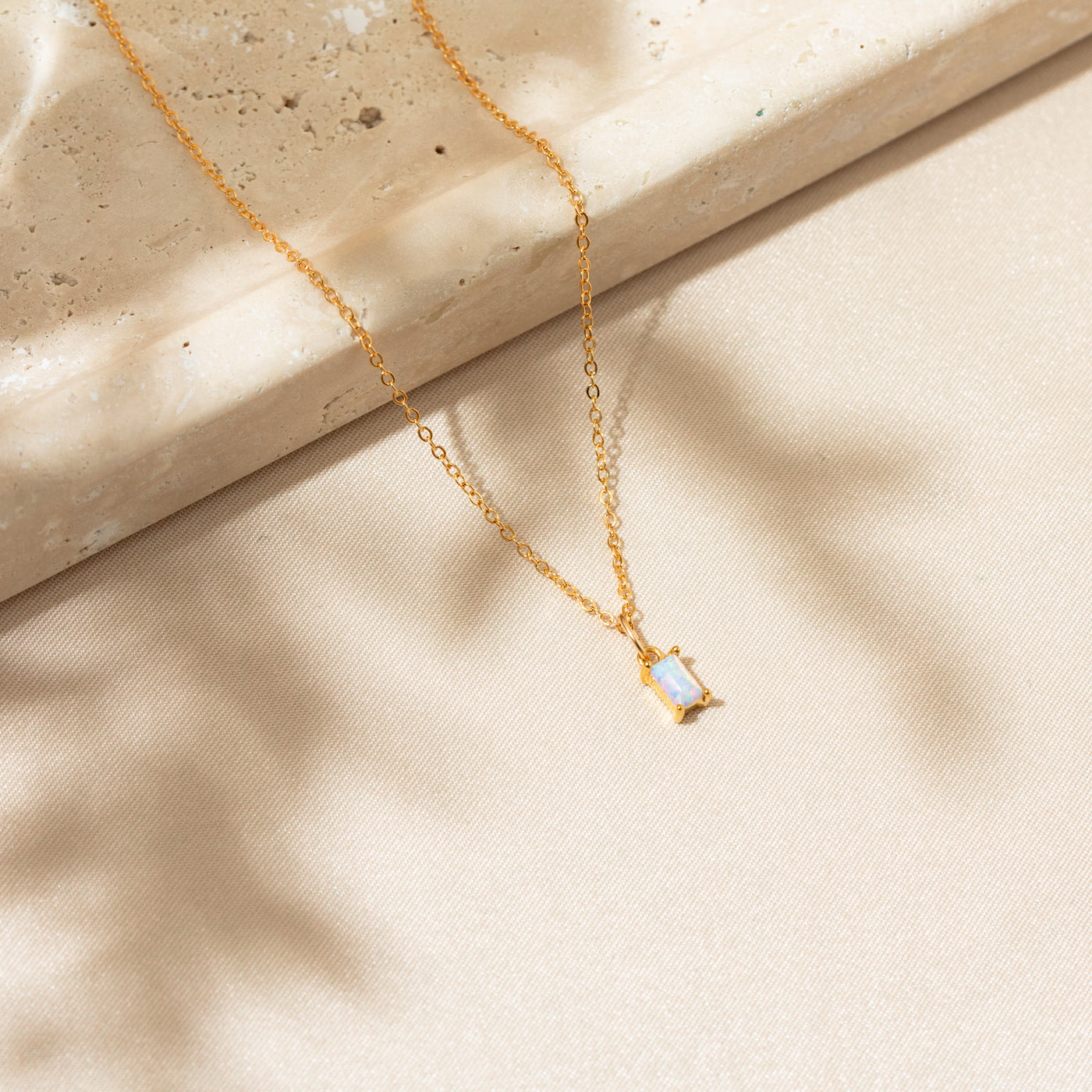 Dainty Opal Baguette Necklace | Simple & Dainty Jewelry