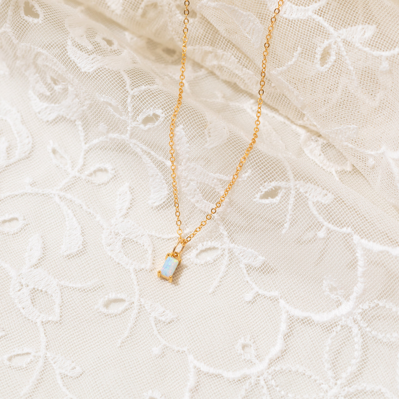 Dainty Opal Baguette Necklace | Simple & Dainty Jewelry
