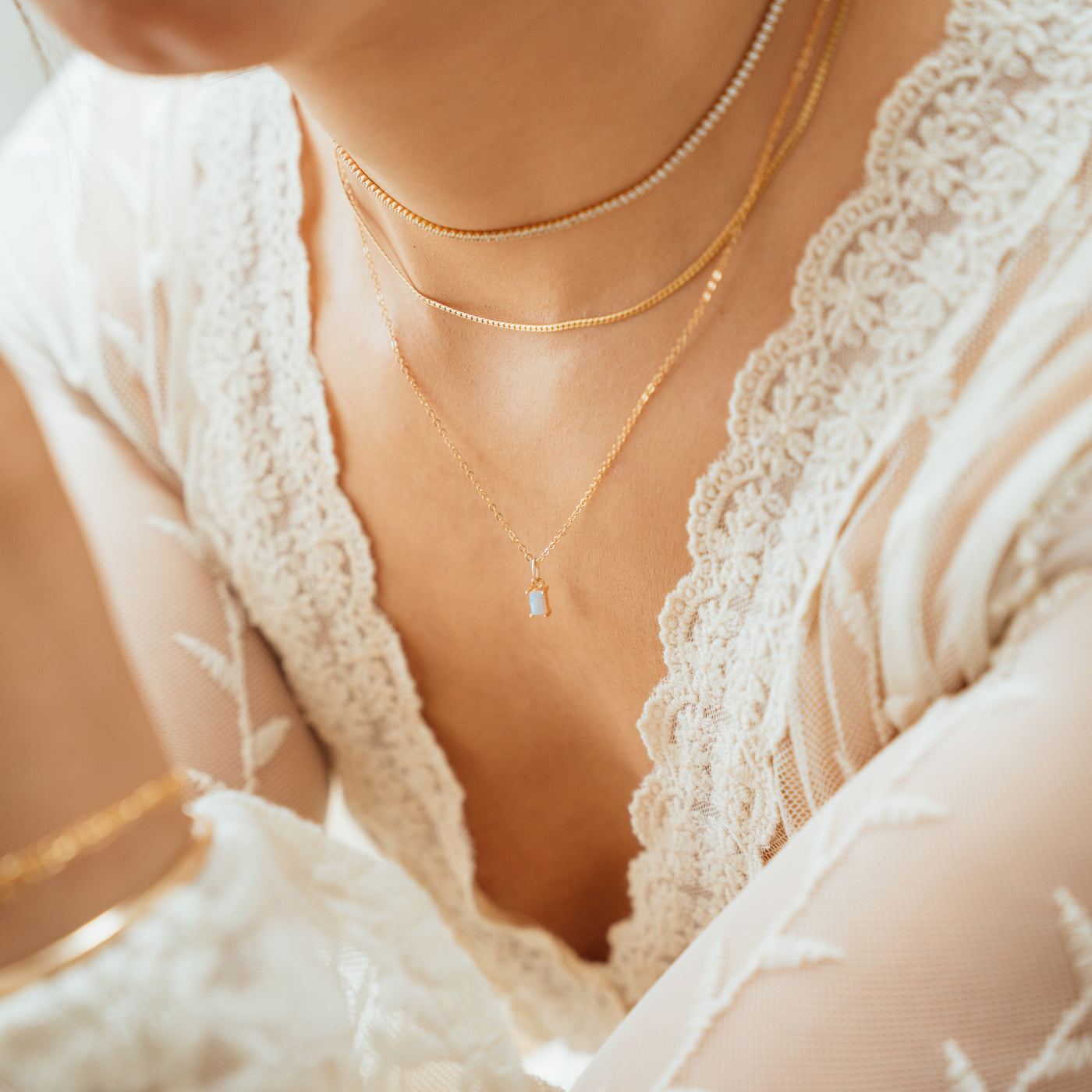 Dainty Opal Baguette Necklace | Simple & Dainty Jewelry