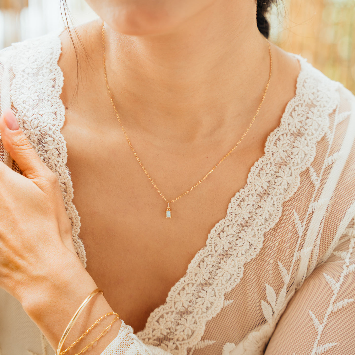 Dainty Opal Baguette Necklace | Simple & Dainty Jewelry