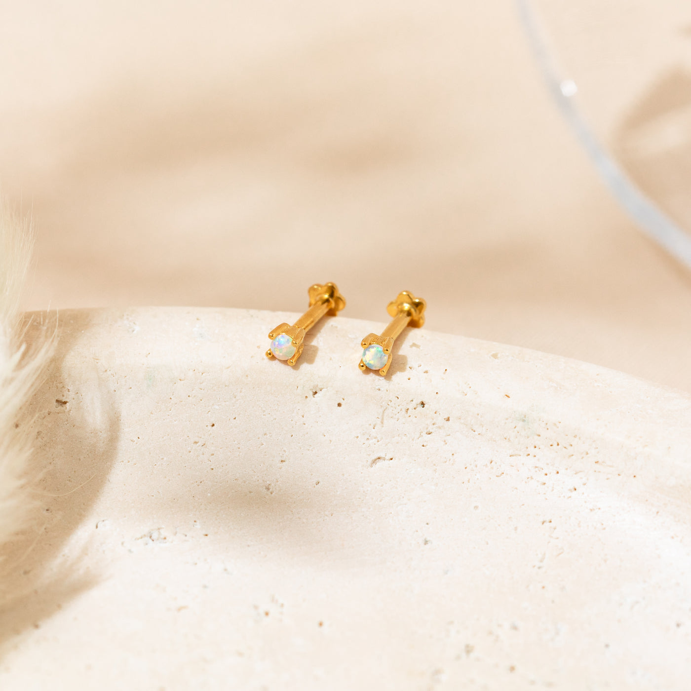 Pair Single Dainty Opal Flat Back Stud Earring | Simple & Dainty Jewelry
