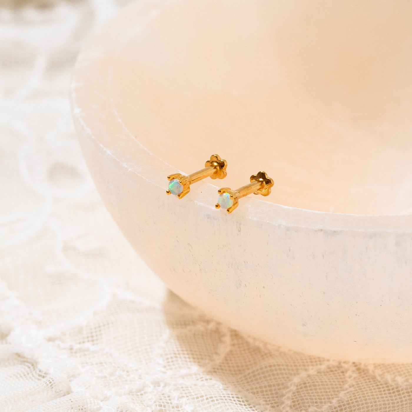 Pair Single Dainty Opal Flat Back Stud Earring | Simple & Dainty Jewelry