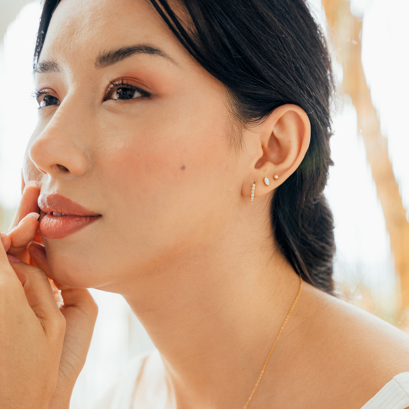 Pair Single Dainty Opal Flat Back Stud Earring | Simple & Dainty Jewelry