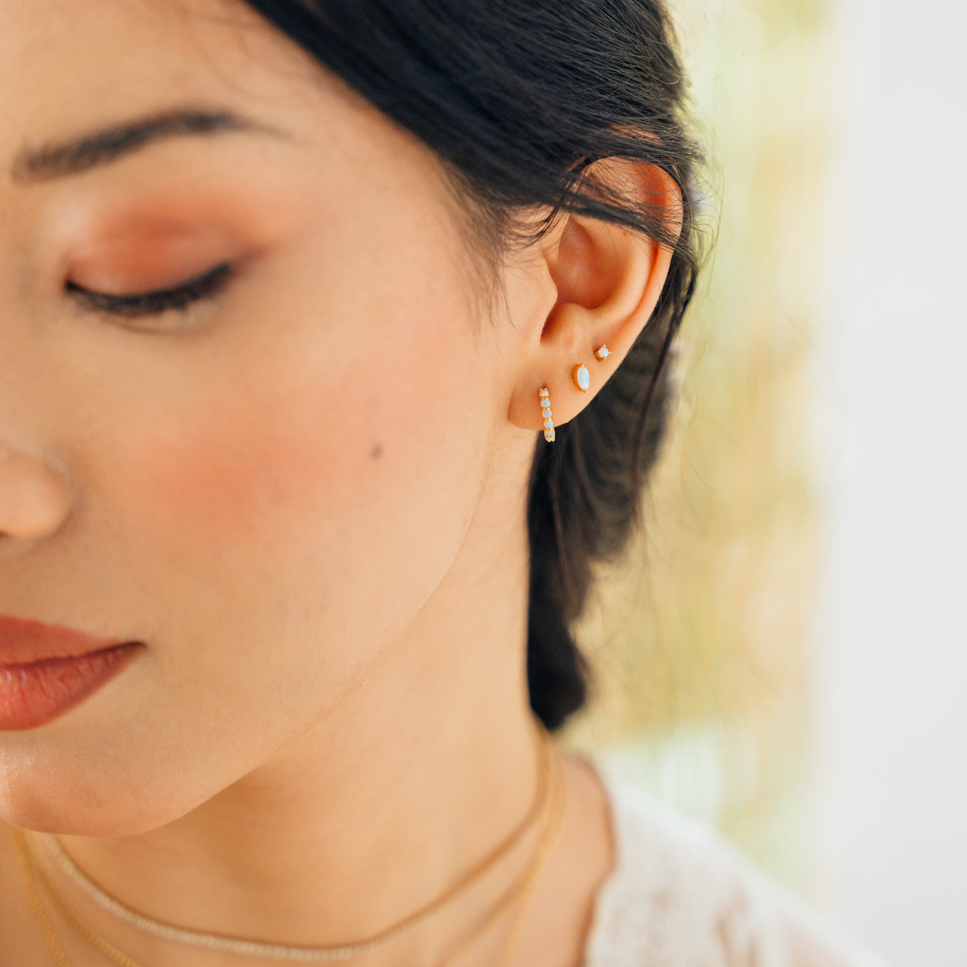Pair Single Dainty Opal Flat Back Stud Earring | Simple & Dainty Jewelry