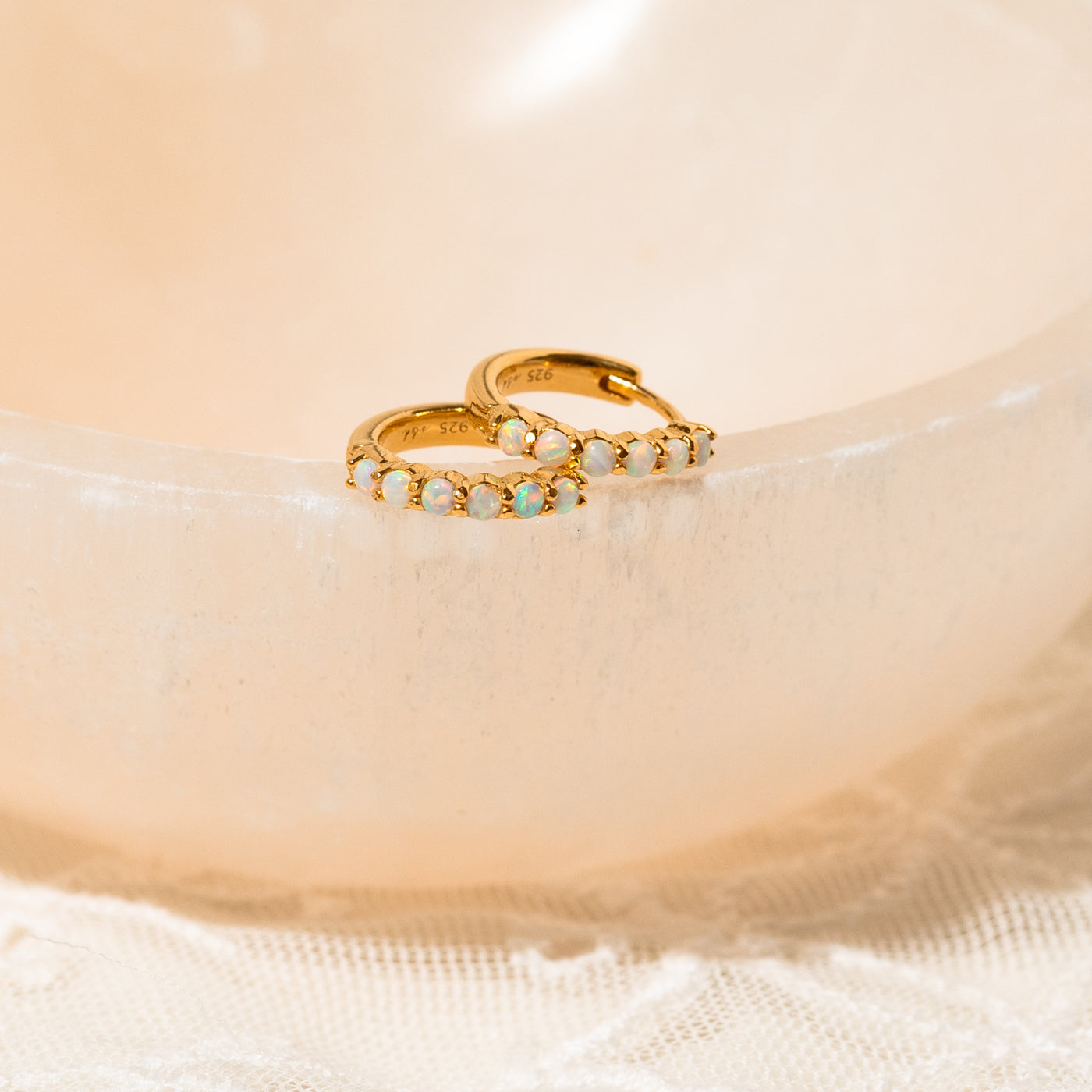 Dainty Opal Huggie Hoop Earrings | Simple & Dainty Jewelry