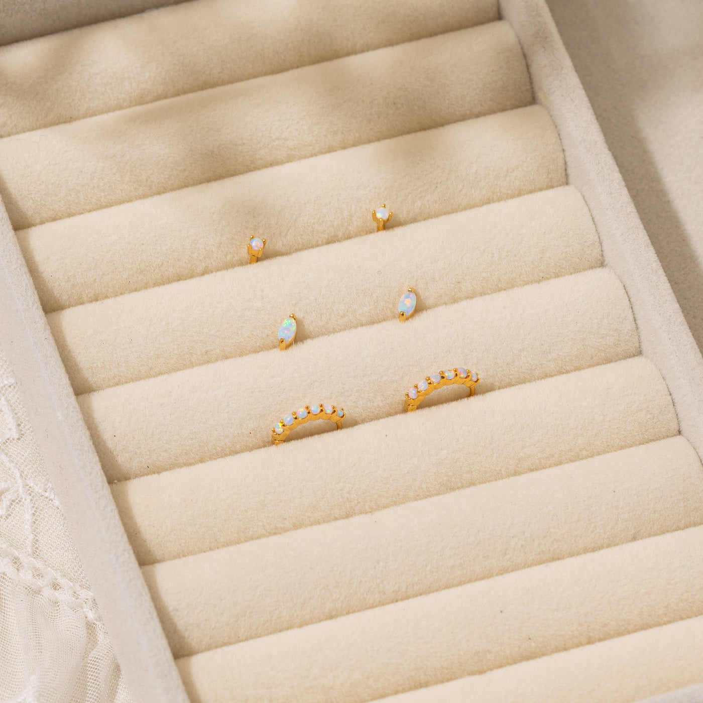 Pair Single Dainty Opal Marquise Flat Back Stud Earring | Simple & Dainty Jewelry