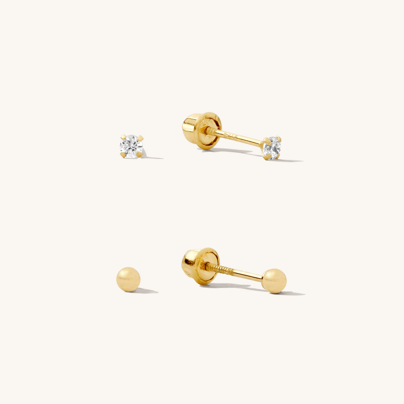 Dainty Screwback Studs Set - 14k | Simple & Dainty Jewelry