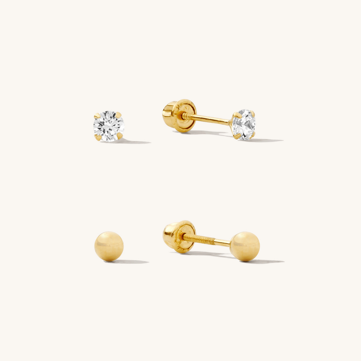 Dainty Screwback Studs Set - 14k | Simple & Dainty Jewelry 3mm