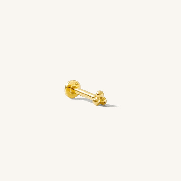 Triple Ball Flat Back Stud Earring 14k Solid Gold