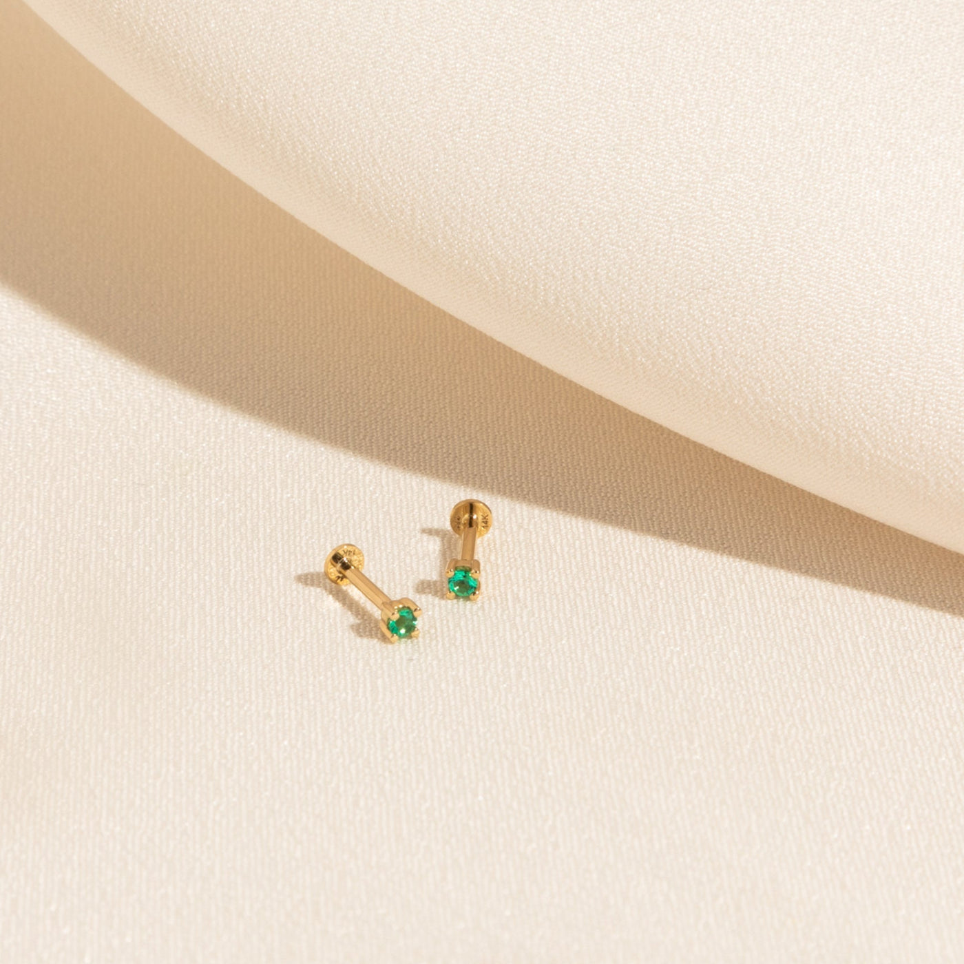 Emerald Flat Back Stud Earring | Simple & Dainty Jewelry