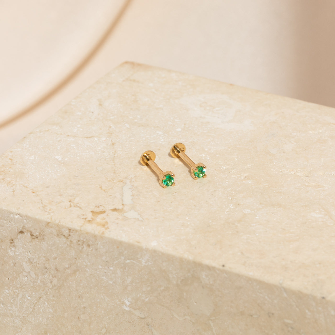 Emerald Flat Back Stud Earring | Simple & Dainty Jewelry