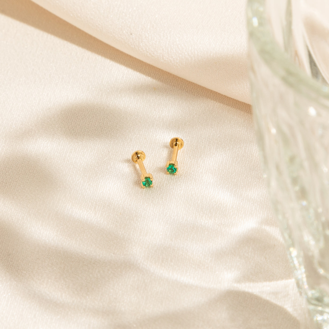 Emerald Flat Back Stud Earring | Simple & Dainty Jewelry