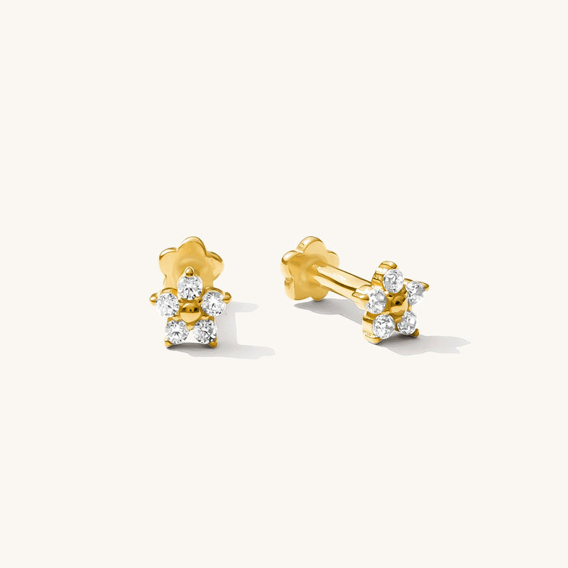 Flower CZ Flat Back Stud Earring