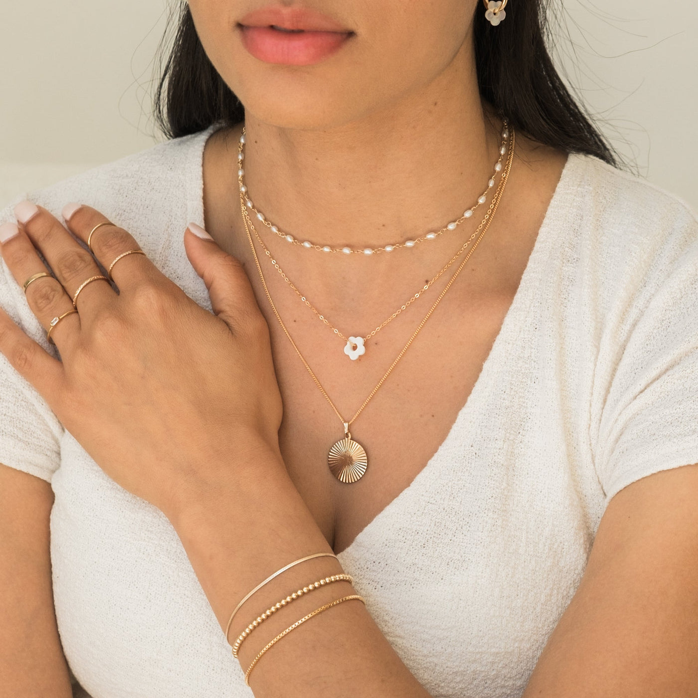 Dainty Flower Pearl Station Necklace
