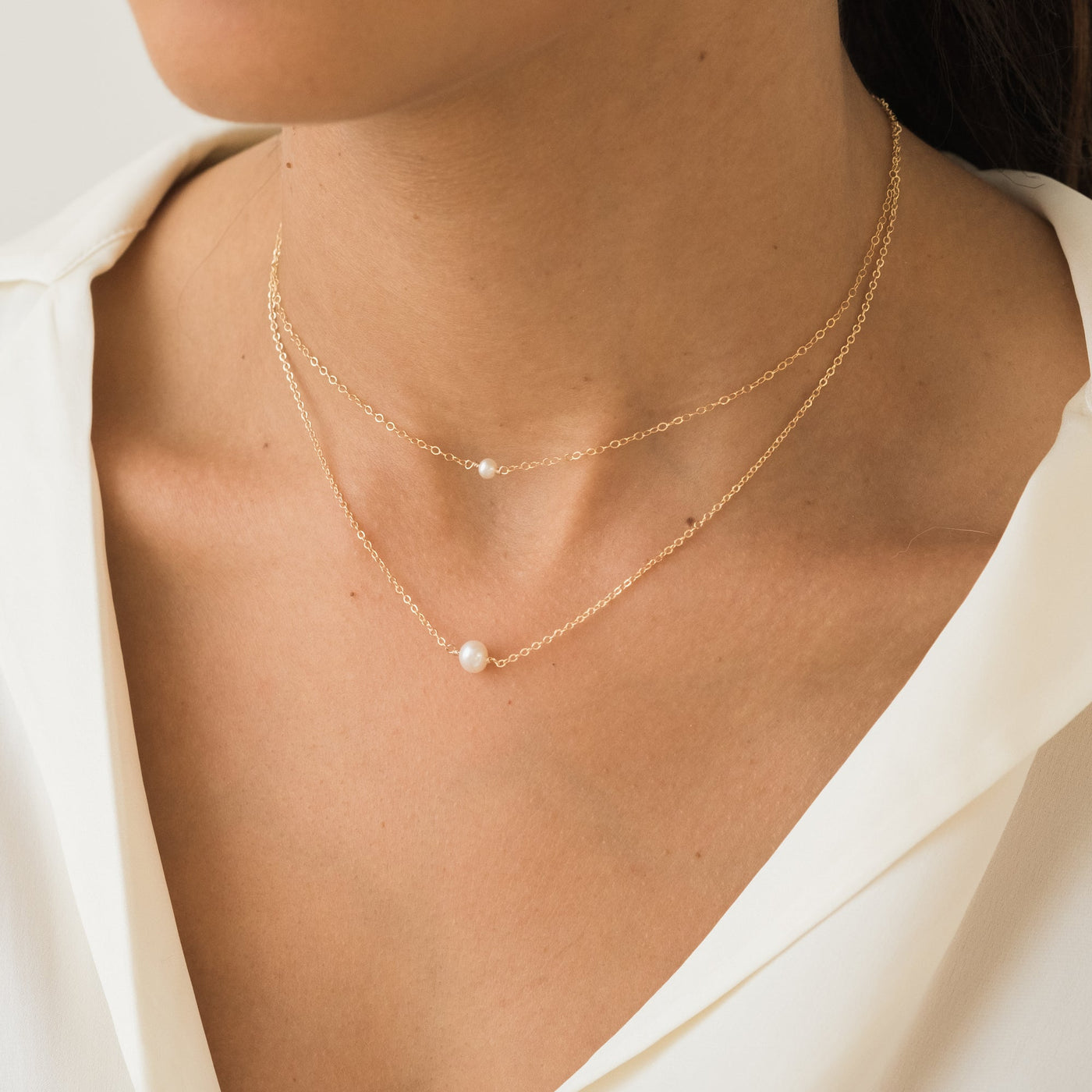 LUCY Gold or Silver Tiny Pearl Necklace - Lulu + Belle Jewellery