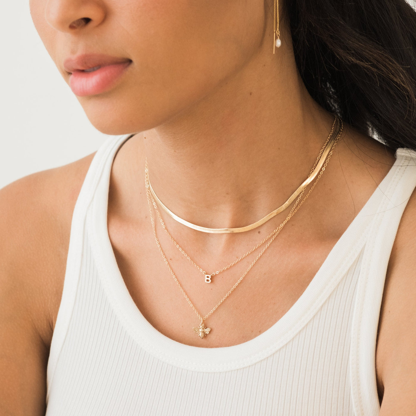 Gold Herringbone Necklace for Women, Dainty Gold Necklace 14k Gold