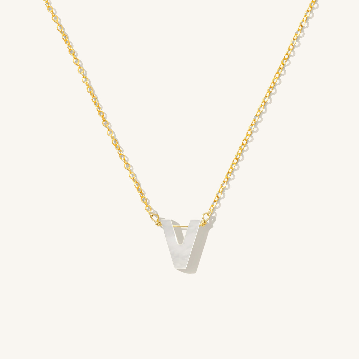 V Pearl Initial Necklace